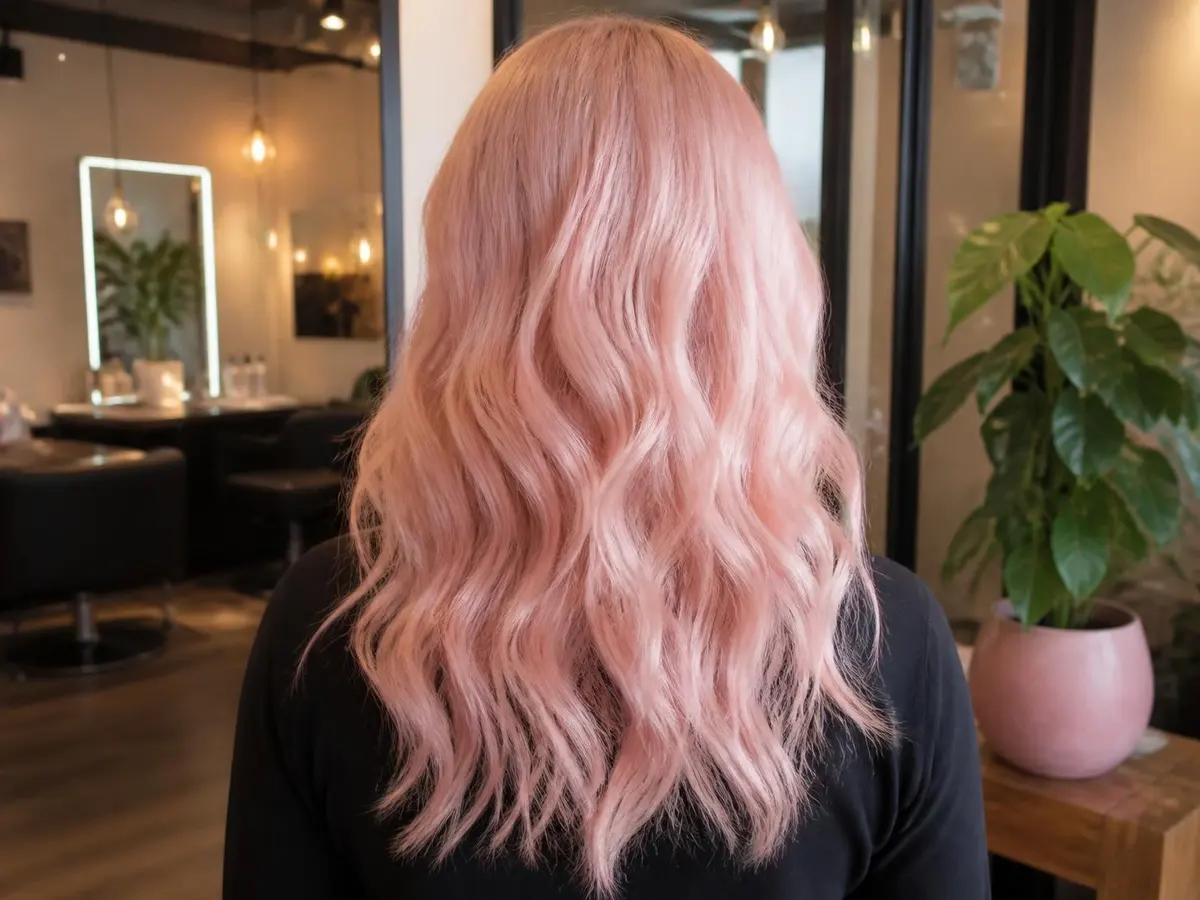 Pastel pink wavy hair from behind